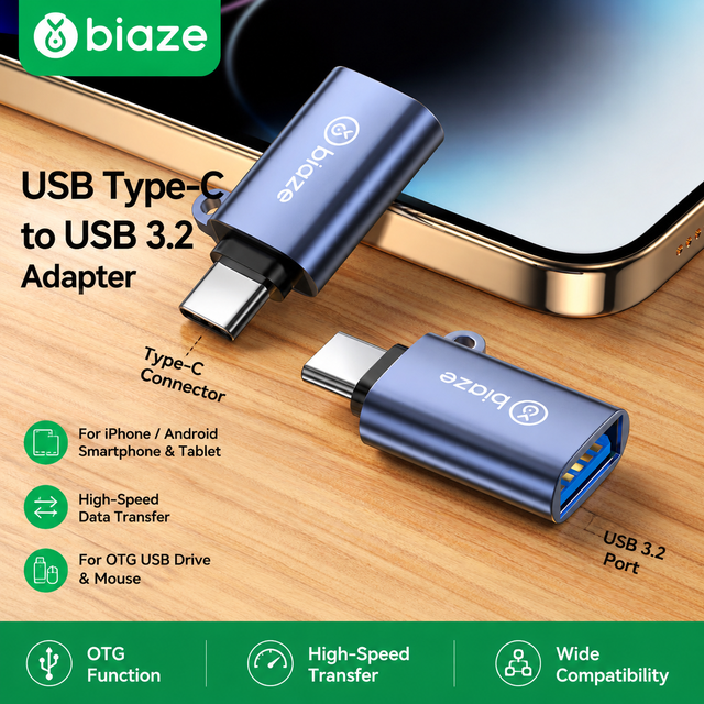 Brand New USB Type-C USB 3.0 OTG Adapter 5Gbps High-Speed Data Transfer for iPhone 15/16 Android Smartphone Tablet PC Laptop