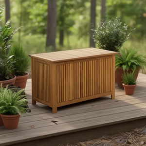 Cassetta Portaoggetti da Esterno in Legno Massello di Acacia 35.4x19.7x22.8 Pollici, Accessorio Durevole per Arredamento Outdoor - Product Image 2