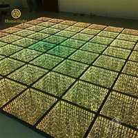 Piste de danse LED Homei 20*20 pieds Infinity Golden Fairy Starry Dance Floor en verre trempé pour mariage, fête, scène, avec éclairage sur rail magnétique