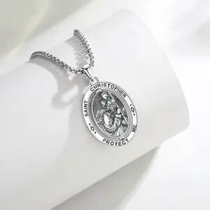 Merryshine 925 Sterling Bạc xoay Crafted đồ trang sức thời trang người bảo trợ ST Saint Christopher huy chương St. Christopher Mặt dây chuyền