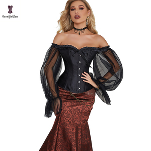 Corsé de manga larga acampanada para mujer Busty Ladies Tops Fajas de cuerpo gótico vintage con correa fuera del hombro - Product Image 5