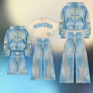 Custom Applique Patched <strong>Embroidery</strong> Two Piece <strong>Set</strong> Sunfaded Heavyweight Cotton Double Waist Stipe Sweatpants Oversized Hoodie <strong>Sets</strong> - Product Image 1