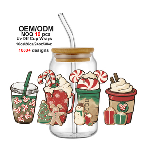 Venta al por mayor diseño personalizado Día DE LA MADRE Día del Padre Halloween Navidad 16oz vidrio puede transferir pegatina calcomanía UV DTF Cup Wraps - Product Image 1
