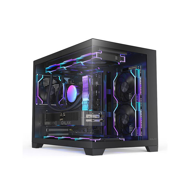 GALAX Muguang 360-M Dual Chamber PC Case Panoramic Tempered Glass Fish Tank RGB Gaming Computer Chassis Black