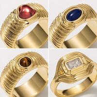 Mylove Maßgefertigter Schmuck Messing 18K Vergoldeter Herzförmiger Roter Tigerauge-Achat Breiter Ring für Männer und Frauen im Vintage-Stil