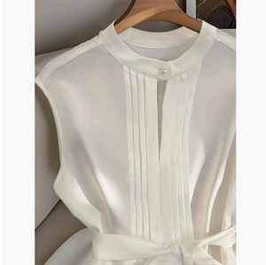 Abbigliamento Estivo <span class=keywords><strong>Donna</strong></span> Stile Europeo e Americano, <span class=keywords><strong>Camicia</strong></span> Monocolore Senza Maniche con Cintura - Product Image 3