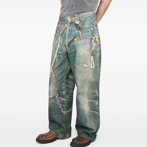 LEDUO OEM Factory Custom Washed Blue Wide Leg Jeans da uomo larghi pantaloni in <span class=keywords><strong>Denim</strong></span> all'ingrosso <span class=keywords><strong>vestiti</strong></span> da uomo - Product Image 4