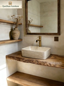 Mueble <span class=keywords><strong>de</strong></span> <span class=keywords><strong>Baño</strong></span> Flotante <span class=keywords><strong>de</strong></span> Madera Maciza Rústica con Borde Natural, Gabinete <span class=keywords><strong>de</strong></span> Lavabo Flotante <span class=keywords><strong>de</strong></span> Madera Natural, Almacenamiento <span class=keywords><strong>para</strong></span> <span class=keywords><strong>Baño</strong></span> en Espacios <span class=keywords><strong>Pequeños</strong></span> - Product Image 3