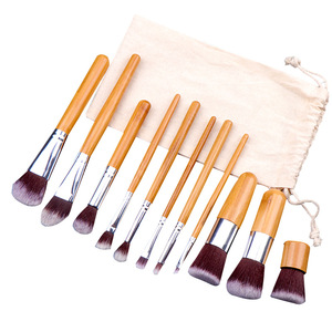 11 Pieces Makeup Brush <span class=keywords><strong>Set</strong></span> Bambu Maquiagem Escova Único Hot Selling Logo Custom Bamboo Handle Mini Bamboo Opp Bag Cabelo Sintético - Product Image 1