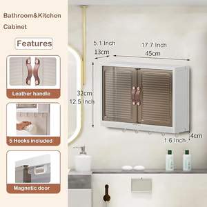 XJH Armoire murale de rangement pour cosmétiques et <span class=keywords><strong>cuisine</strong></span> en plastique non perforé avec portes magnétiques et crochets - Product Image 4