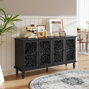 Buffet antique de 60 pouces avec sculptures florales, pieds en bois massif, étagères réglables, meuble TV et rangement - Product Image 1