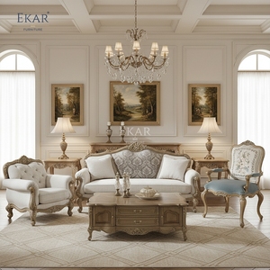 Canapé en bois sculpté à la main EKAR <span class=keywords><strong>Savoy</strong></span> Estate avec panneau central en damassé capitonné - Product Image 5