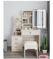 Coiffeuse moderne minimaliste style crème bois pour chambre à coucher, petit appartement, meuble de rangement maquillage tendance