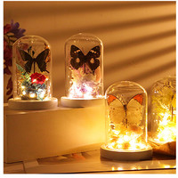 Cadeau pour la Saint-Valentin, rose éternelle sous cloche en verre, lampe LED, fleurs en verre plaquées or 24 carats avec lumières sous cloche en verre