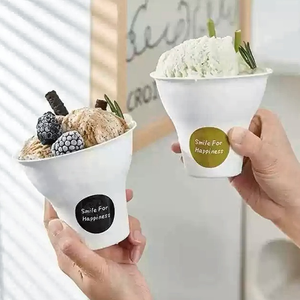Compostable Degradable <b>Disposable</b> 8/10 Oz White Bagasse Thickened Dessert Yogurt <b>Cup</b> Ice Cream Paper Bowl - Product Image 1