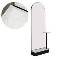 Station de coiffure avec miroir double face LED pour salon de coiffure, miroir ovale arqué, station de coiffage avec étagère