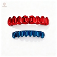 Ensemble de grillz bicolores à 8 dents, poli miroir, style Hip-Hop, en cuivre brillant, pour décoration dentaire, vente en gros