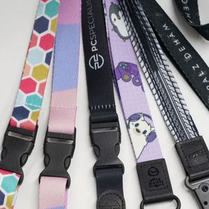 Custom Logo Cut Style Durable <b>Polyester</b> Leather <b>Lanyards</b> Keychain with Metal Hook for Card Holder - Product Image 3