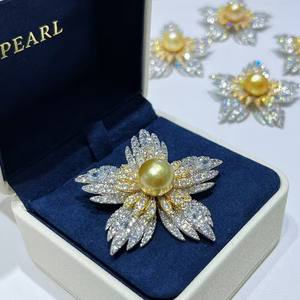 Broches de Moda de Alta Gama para Mujer, Venta Caliente Transfronteriza, Flor de Pecho con Perlas, Girasoles y Cristales, Estilo Exagerado y Personalizado - Product Image 3