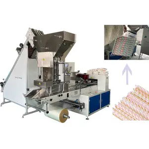 Machine d'emballage automatique de pailles en plastique multi-potables Machine d'emballage à grande vitesse de groupe de pailles en papier de type oreiller