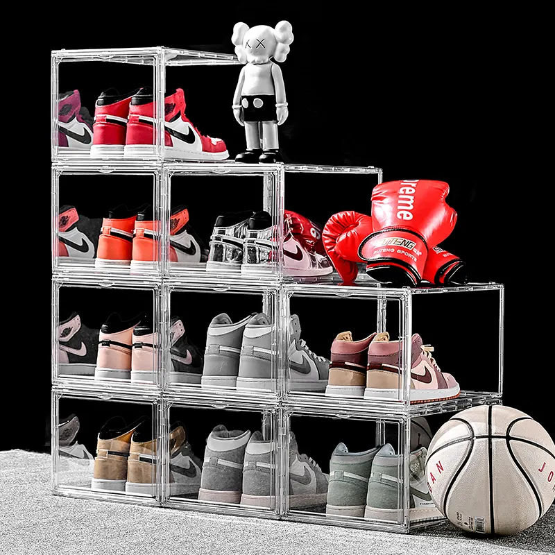 Nhựa trong suốt Giày bin từ thả phía trước mở cửa giày trường hợp bóng rổ thể thao hộp giày hộ gia đình tiết kiệm không gian