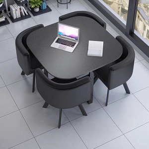 Estilo minimalista moderno: la elegante combinación <span class=keywords><strong>de</strong></span> mesas y sillas <span class=keywords><strong>de</strong></span> cuero negro. - Product Image 6