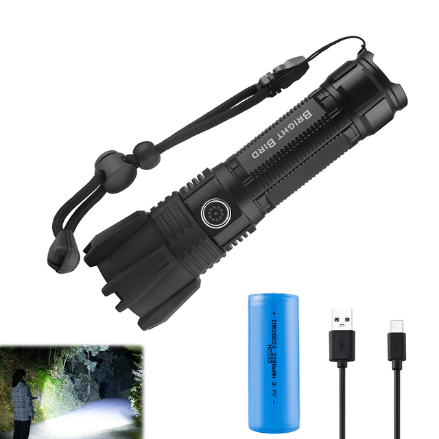 Bright Bird 1000 Lumens Zoom Flashlight Super Bright LED Tactical Torch Light IP66 Waterproof Aluminum Alloy Body