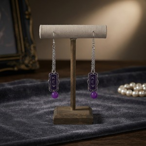 Perline di vetro viola e rosa decorate sorellanza Kappa Epsilon Psi Design gioielli greco KEP ispirato a Soror donne orecchini gioielli - Product Image 4
