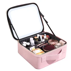 Fabrik Direkt verkauf Kosmetik koffer Lieferant Reise Make-up Tasche mit Spiegel und LED-Licht Weihnachts geschenk Make-up Fall mit Griffen