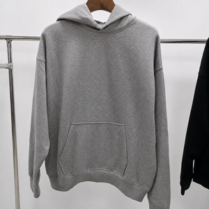Stock Light Oatmeal Oversized Cotton Drop Shoulder Pullover Hoodie Minimalist Silicone Flocking Letter Print Streetwear Pullover - Product Image 5