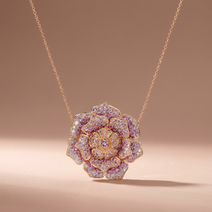 Collar con Colgante de Flor Rosa Dorado para Mujer, Collar Floral de Cristal de Lujo - Product Image 3