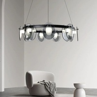 Lustre suspendu moderne à LED, anneau en verre fumé, dimmable, 3 températures de couleur, lampe suspendue en métal noir pour salon
