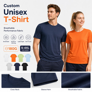 T-shirt de performance unisexe avec logo personnalisé, respirant, léger, anti-transpiration, vêtements de sport pour la salle de sport, vente en gros, tailles S-4XL, orange - Product Image 1