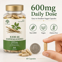 Extrait de racine d'Ashwagandha KSM-66 600 mg 5% Withanolides 60 capsules végétales Sans OGM Sans gluten Complément alimentaire pour le stress et le sommeil