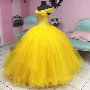 QD1525 бальное платье, платья для Quinceanera 2022, тюлевый корсет, платья принцессы, для 15 лет, желтое романтическое дебютантное милое 16 платье