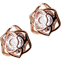 Zierliche Rose Blumenform Rose vergoldet kubischer Zirkonien 925 Sterling-Silber-Stift-Ohrringe modeschmuck für Damen