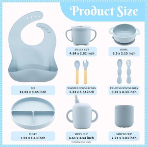 Ensemble de vaisselle biodégradable pour bébé : bavoir, cuillère et bol en silicone pour repas d'enfants - Product Image 2