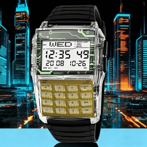 Montre multifonction pour homme avec calculatrice, boîtier transparent en plastique, bracelet en TPU, affichage à LED, montre numérique - Product Image 2