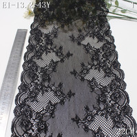 Großhandelspreis 22cm Zarte Schwarze Blumen-Stretchspitze Nähzubehör für Kleidung Nylon-Spandex-Material für Damen