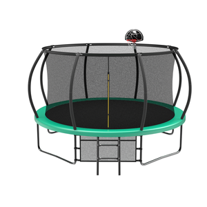 Trampolim Verde de 12FT para Crianças, Trampolim de Fitness com Tabela de Basquete e Bolsa de Armazenamento para Uso ao Ar Livre - Product Image 1