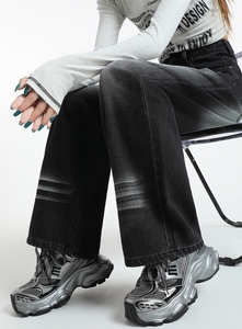 Jeans a gamba larga grigio nero retrò americano da donna 2024 <span class=keywords><strong>pantaloni</strong></span> larghi a <span class=keywords><strong>vita</strong></span> <span class=keywords><strong>alta</strong></span> di nuovo design bianco terra - Product Image 6