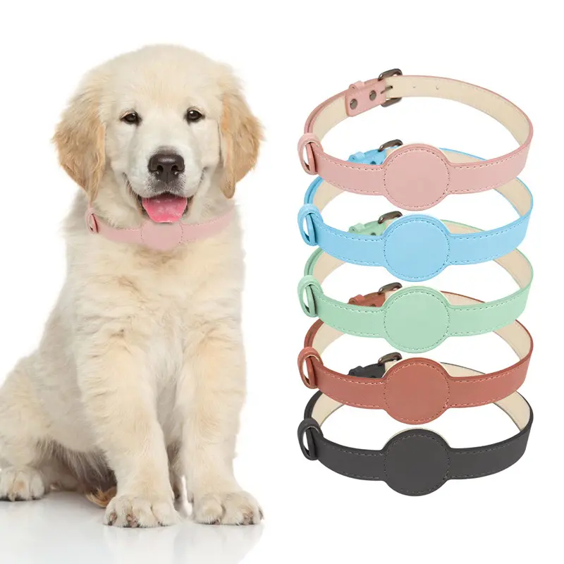 Custom Logo Airtag Dog Collar with Leash GPS Real-time Share Dog Collar Adjustable PU Leather Dog Collar