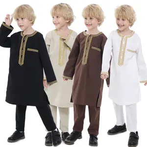 Liman ying Fabrik preis Einfarbiger muslimischer arabischer Junge 2-teiliges Set Thobe OF Kids neue Abaya Dubai Eid Kleidung für Kinder Party kleid