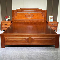 Lit en bois massif de palissandre doré, structure à tenons et mortaises, tête de lit sculptée de style classique chinois, mobilier de chambre à coucher