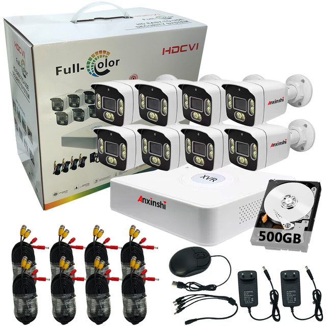 Anxinshi Factory Price 2MP HD  Analog Color Night  Vision Combination CCTV Camera System With Hard Drive Kit