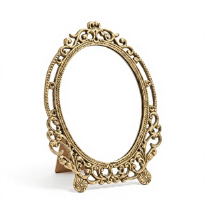 Vintage Oval Wall Mirror Gold Carved Frame Decorative Vanity Mirror for Bedroom Bathroom Living Room - Product Image 1