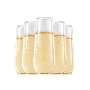 9 Oz Clear Unbreakable Stemless Disposable toasting Champagne Flutes Plastic Champagne Glasses