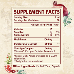 Complément alimentaire liquide Rosebest Custom à absorption efficace de 2000 mg d'Urolithine A avec extrait de grenade et complexe Vita-Age - Product Image 6