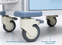 Hospital Emergency Cart with Drawers, Sharps Box, Trash Can, and Medicine Storage Box.