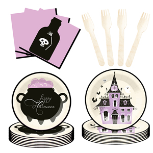 DAMAI - Juego de Vajilla Desechable para Fiesta de Halloween, Recuerdo de Cumpleaños para 8 Personas, Platos, Vasos y Servilletas de Papel para Halloween - Product Image 4